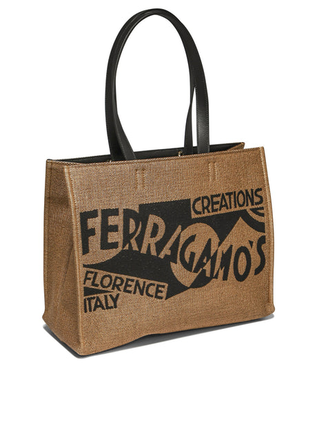 FERRAGAMO Beige Raffia Tote Handbag for Women - FW24 Collection