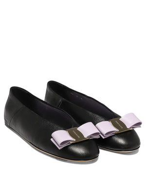 FERRAGAMO Sleek Black Leather Ballet Flats for Women - FW24 Collection