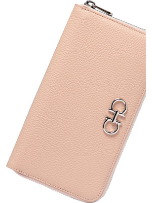 FERRAGAMO Gancini Hook Leather Wallet - Pink