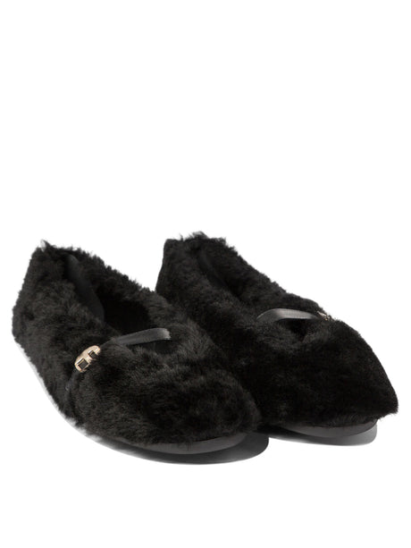 FERRAGAMO Chic Shearling Ballet Flats with Leather Accents