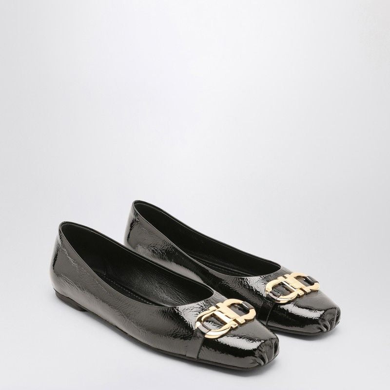 FERRAGAMO Patent Leather Gancini Hook Ballerina Flats