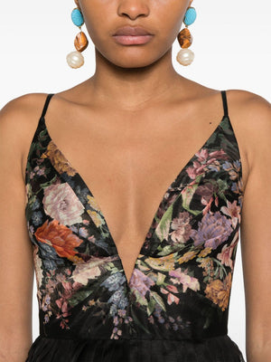 ZIMMERMANN Floral Print Plunging V-Neck Mini Dress