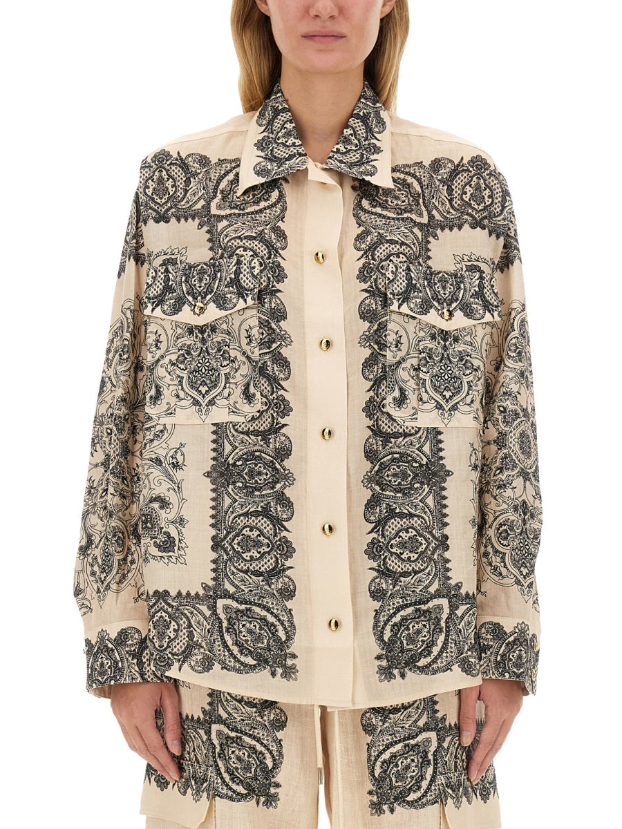 ZIMMERMANN Printed Ramie Shirt - Size 2