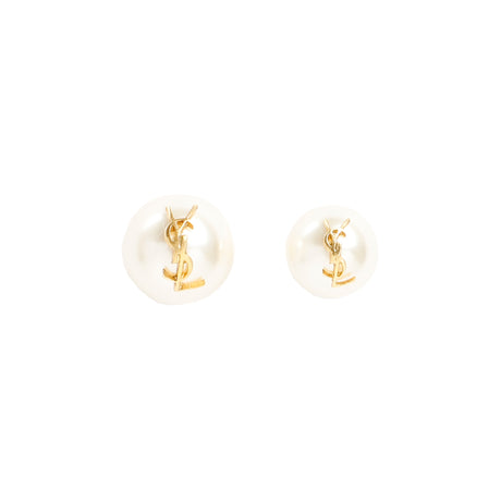 SAINT LAURENT Mini Pearl Earrings with Monogram Design