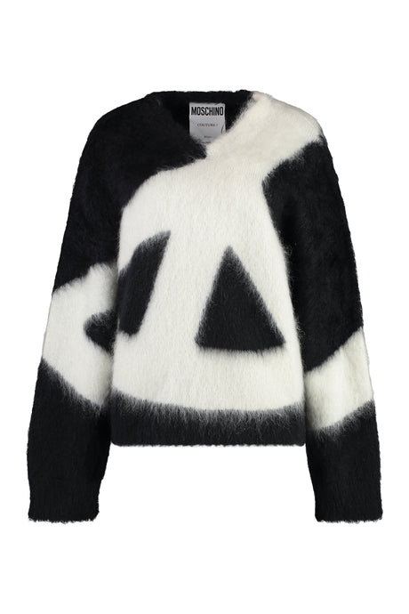 MOSCHINO COUTURE Wool Blend Pullover with Front Intarsia - FW24 Collection