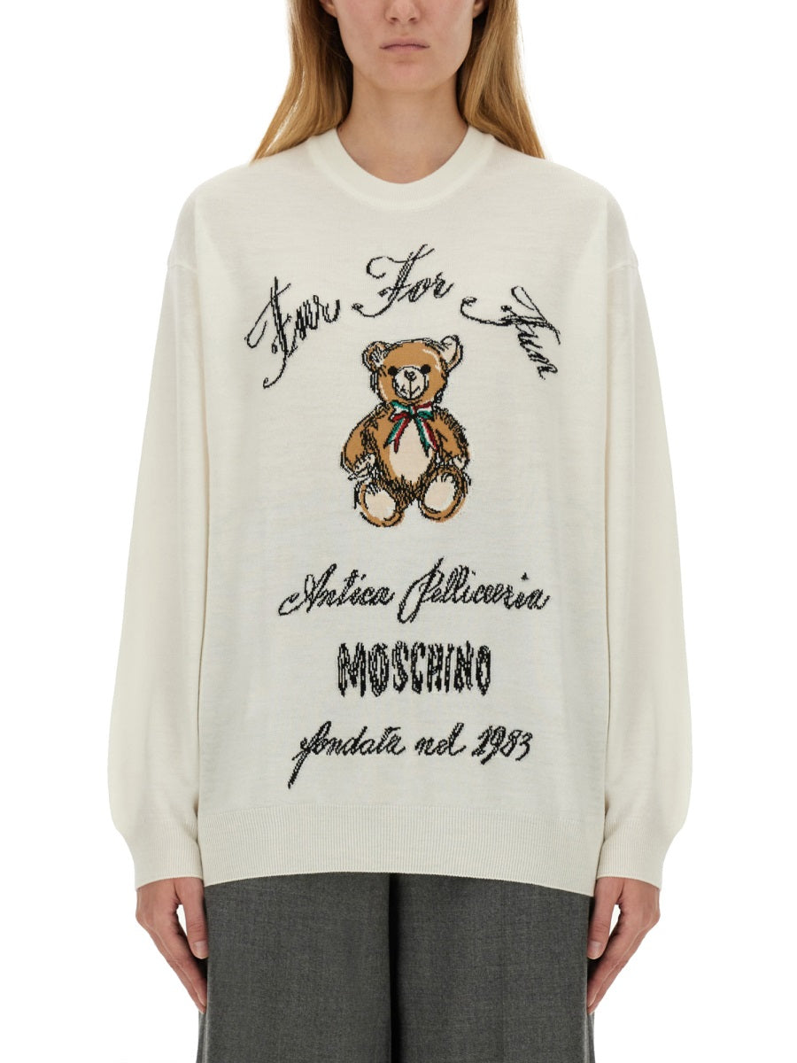 MOSCHINO COUTURE Virgin Wool Logo T-Shirt - Size 40 IT