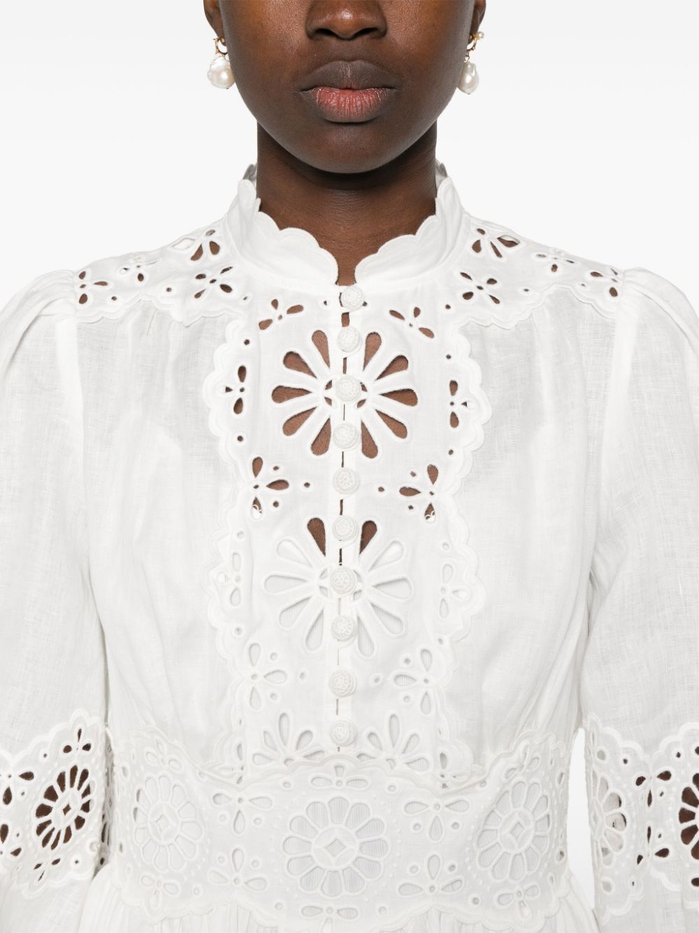 ZIMMERMANN Elegant Broderie Mini Dress with Puff Sleeves