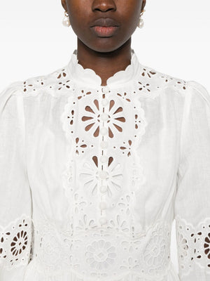 ZIMMERMANN Elegant Broderie Mini Dress with Puff Sleeves