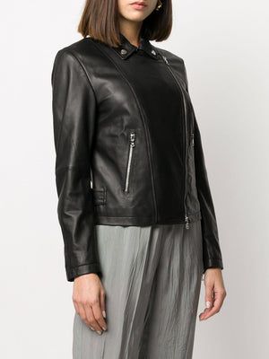 EMPORIO ARMANI Black Leather Biker Jacket - FW23 Collection