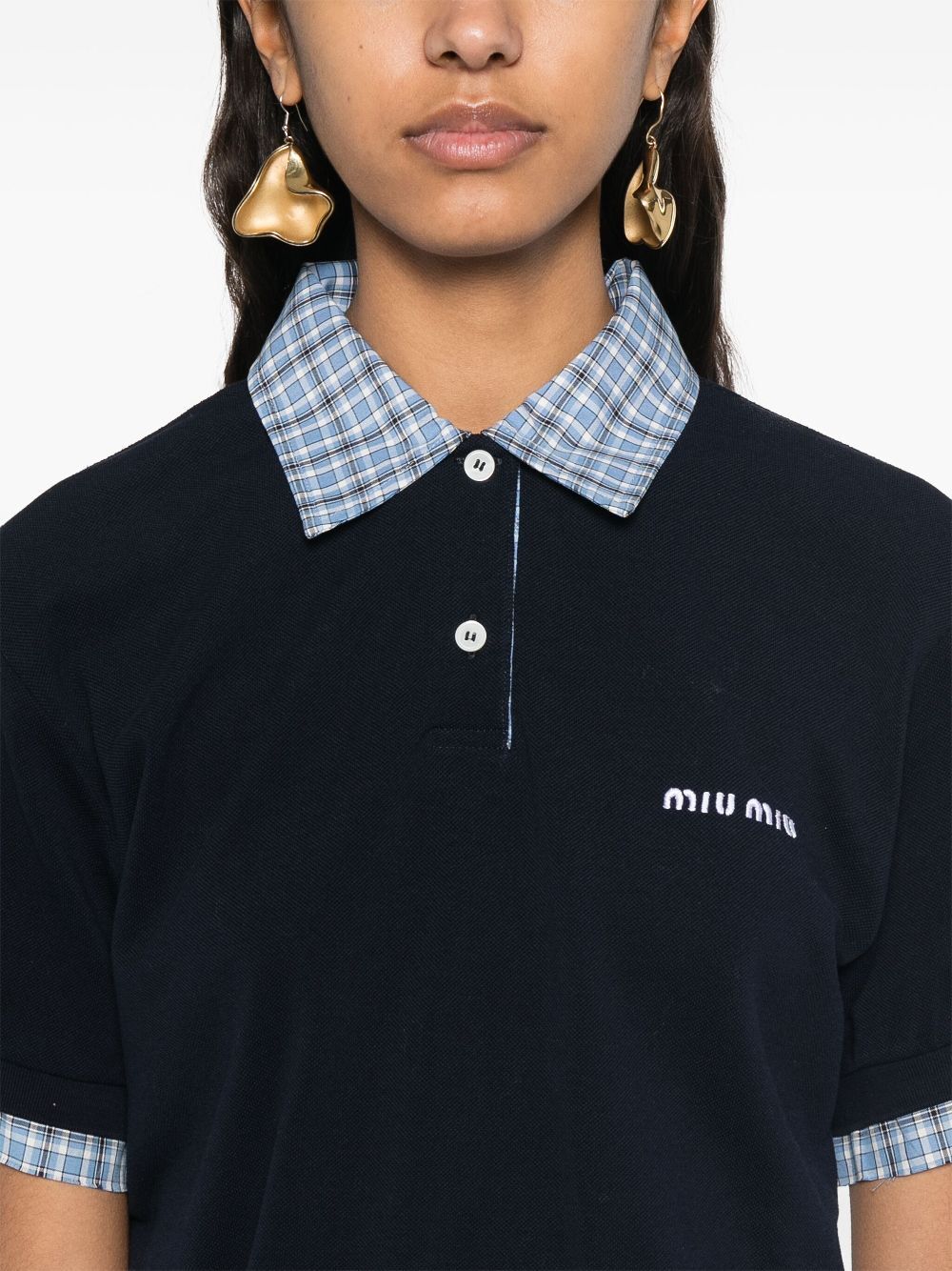 MIUMIU Layered-Effect Cotton Polo Shirt for Men - SS25