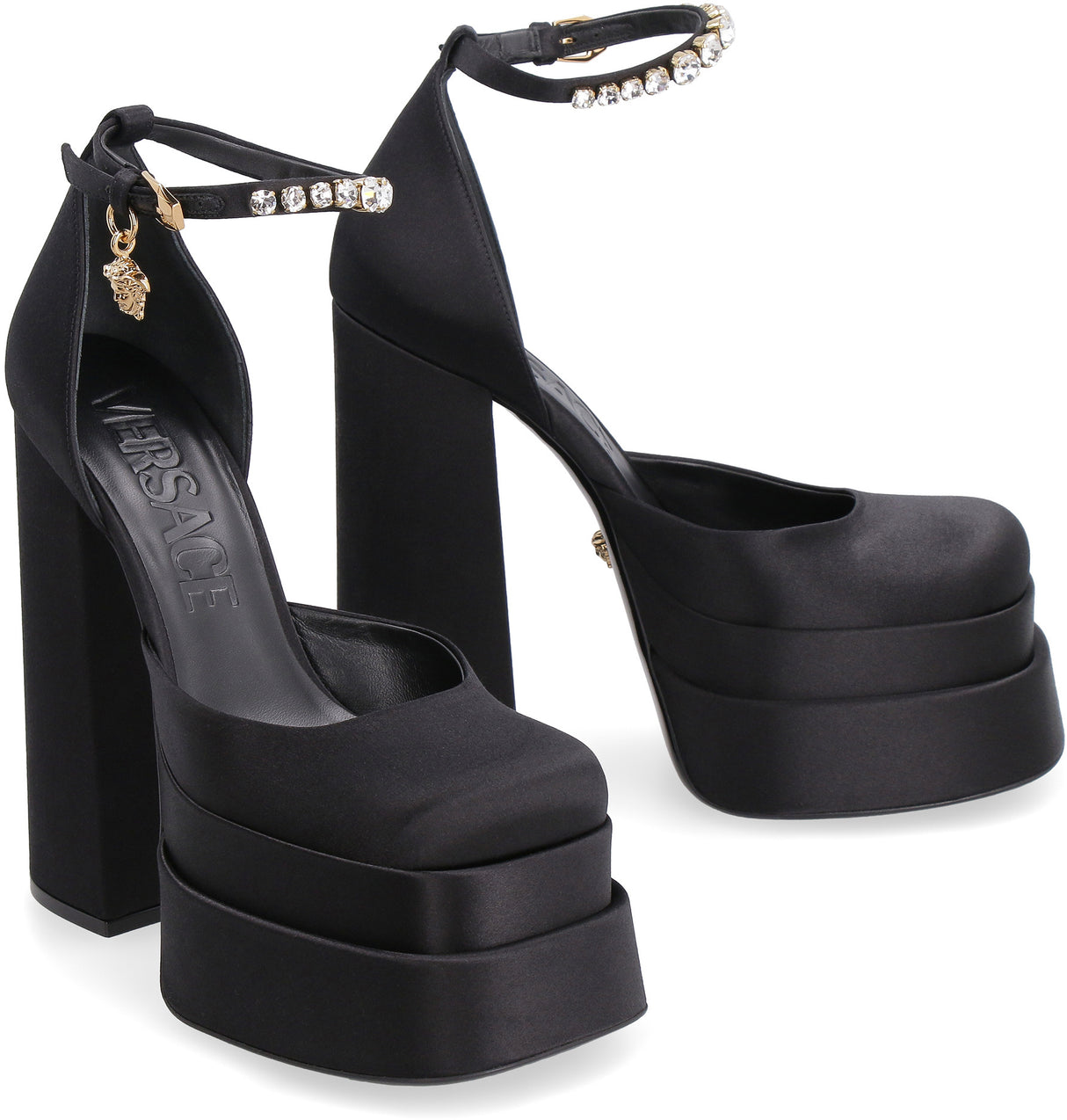 VERSACE Satin Medusa Head Platform Pumps 15.5cm