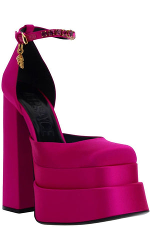 Giày cao gót platform Satin Medusa màu hồng và tím cho phụ nữ