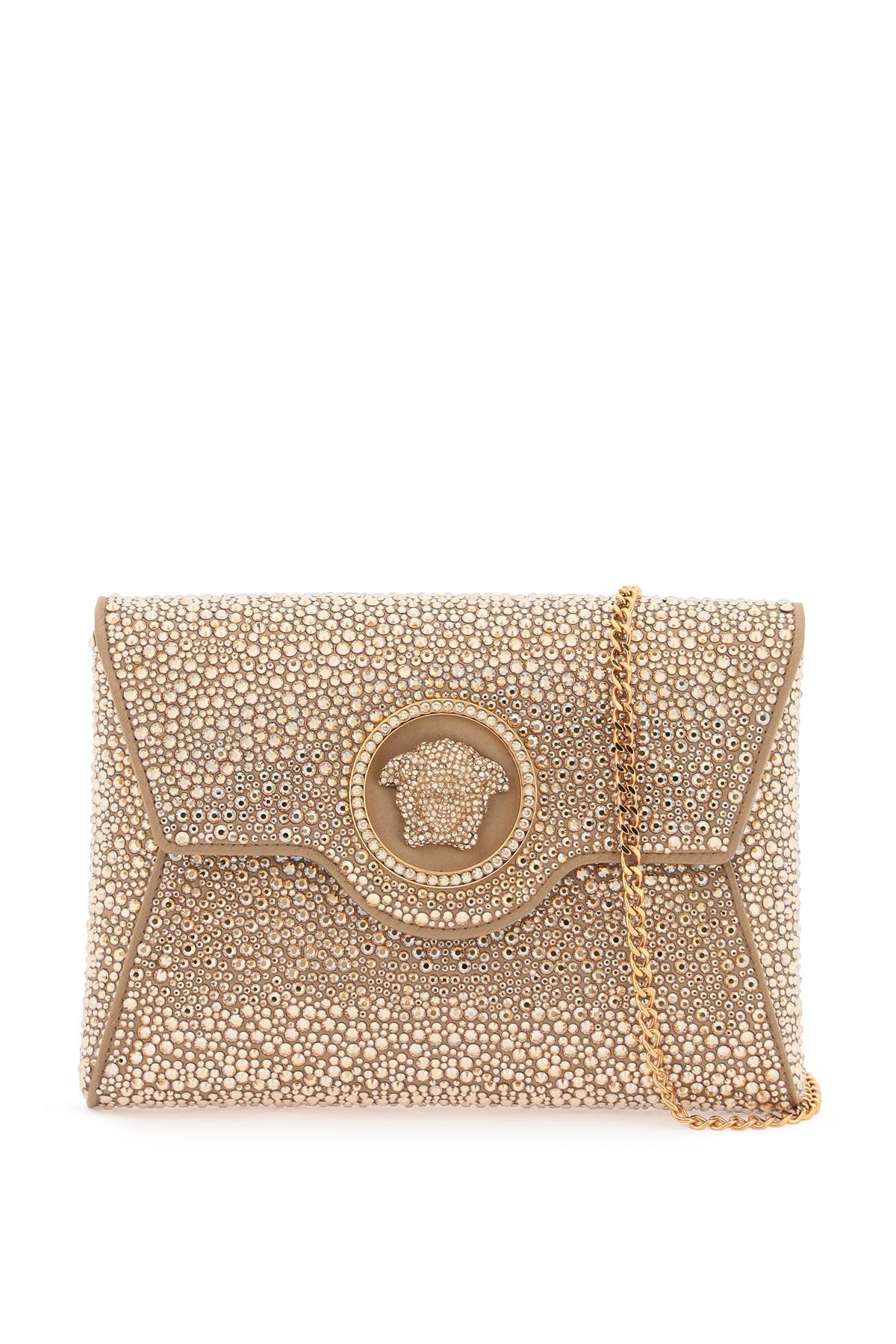 VERSACE Sparkling Silver Satin Envelope Clutch with Iconic Medusa - SS24