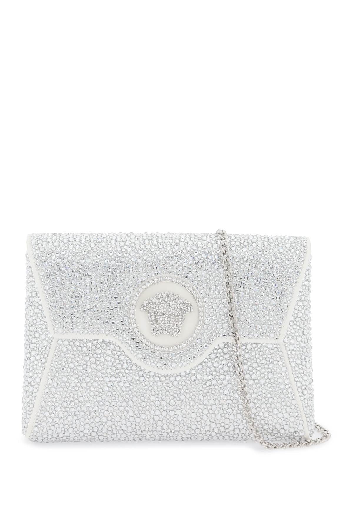 VERSACE Sparkling Silver Satin Envelope Clutch with Iconic Medusa - SS24