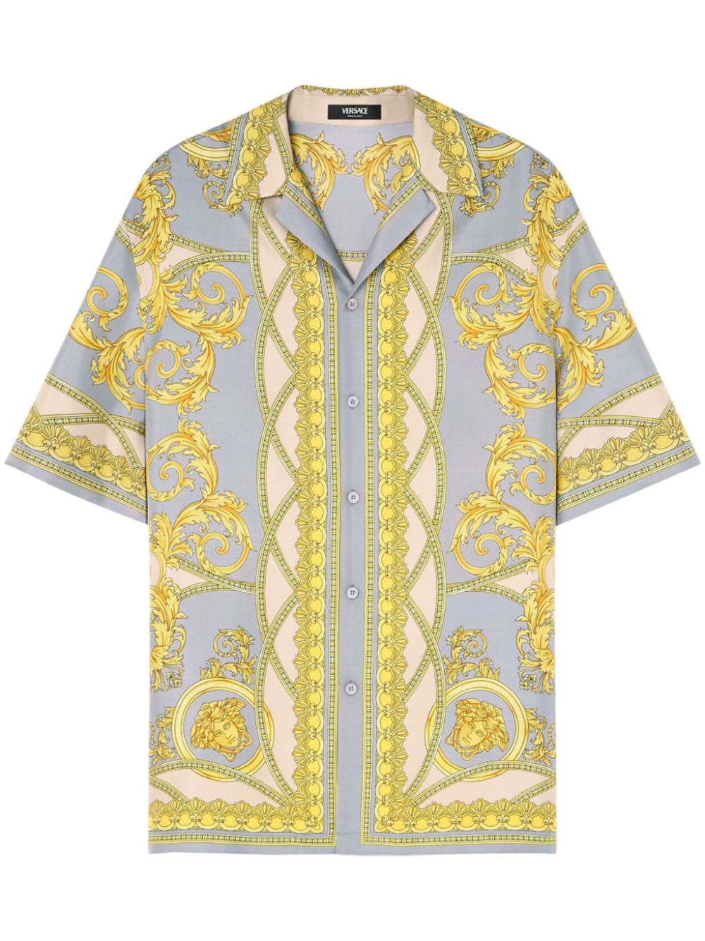 VERSACE Silk Baroque-Pattern Shirt with Notched Lapels