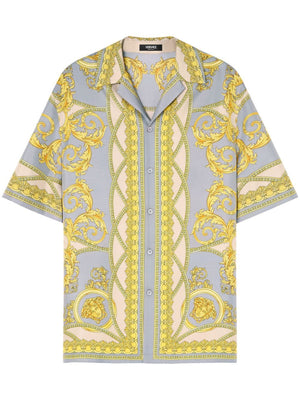 VERSACE Silk Baroque-Pattern Shirt with Notched Lapels