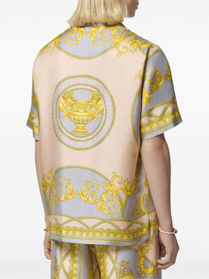 VERSACE Silk Baroque-Pattern Shirt with Notched Lapels