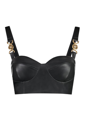 VERSACE Black Decorative Metallic Crop Top for Women - FW23 Collection