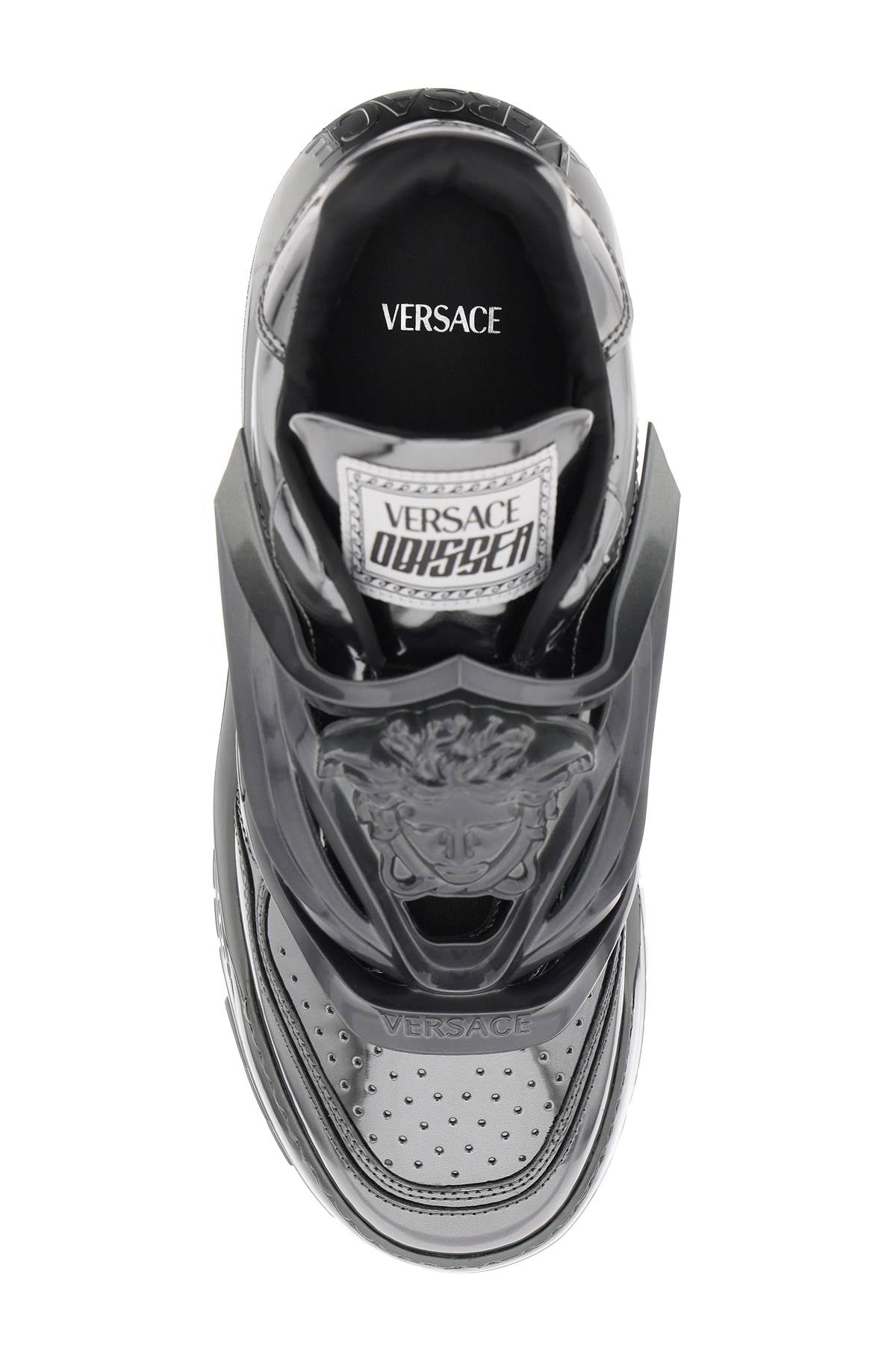 VERSACE Mens ODISSEA Laminated Leather Sneakers with Medusa Detail and Slip-On Design