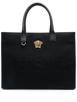 VERSACE The Medusa Cotton Canvas Tote with Gold Accents