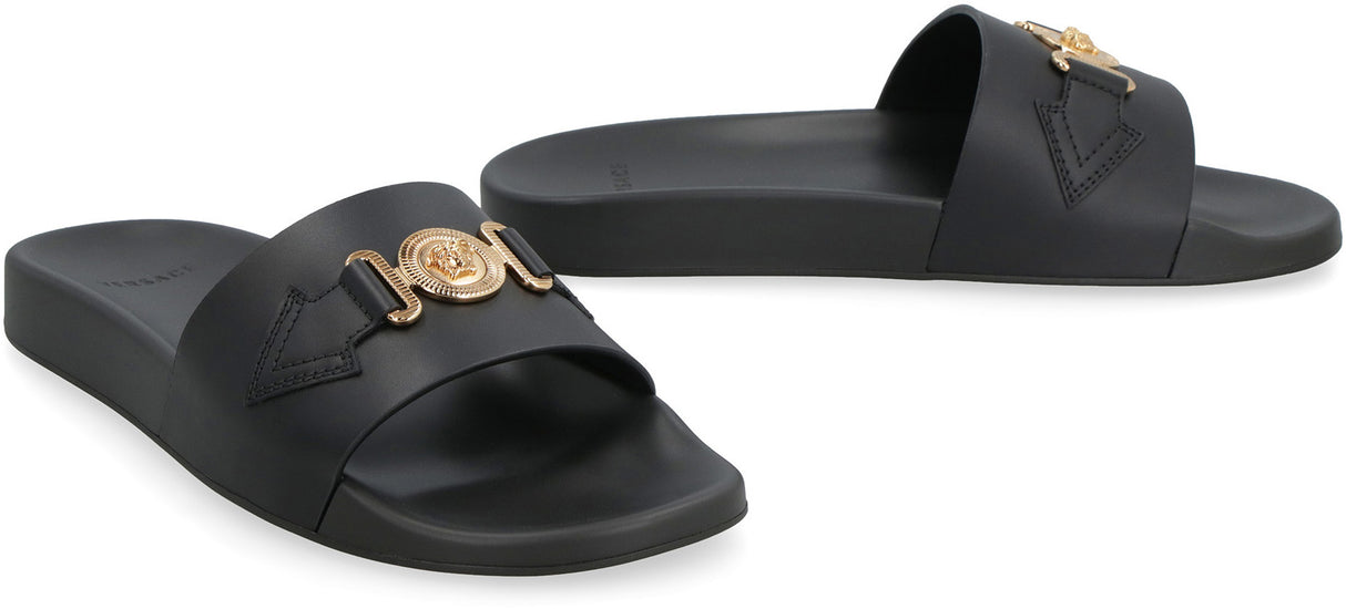 VERSACE GOLD-EMBELLISHED SLIDE SANDALS FOR MEN