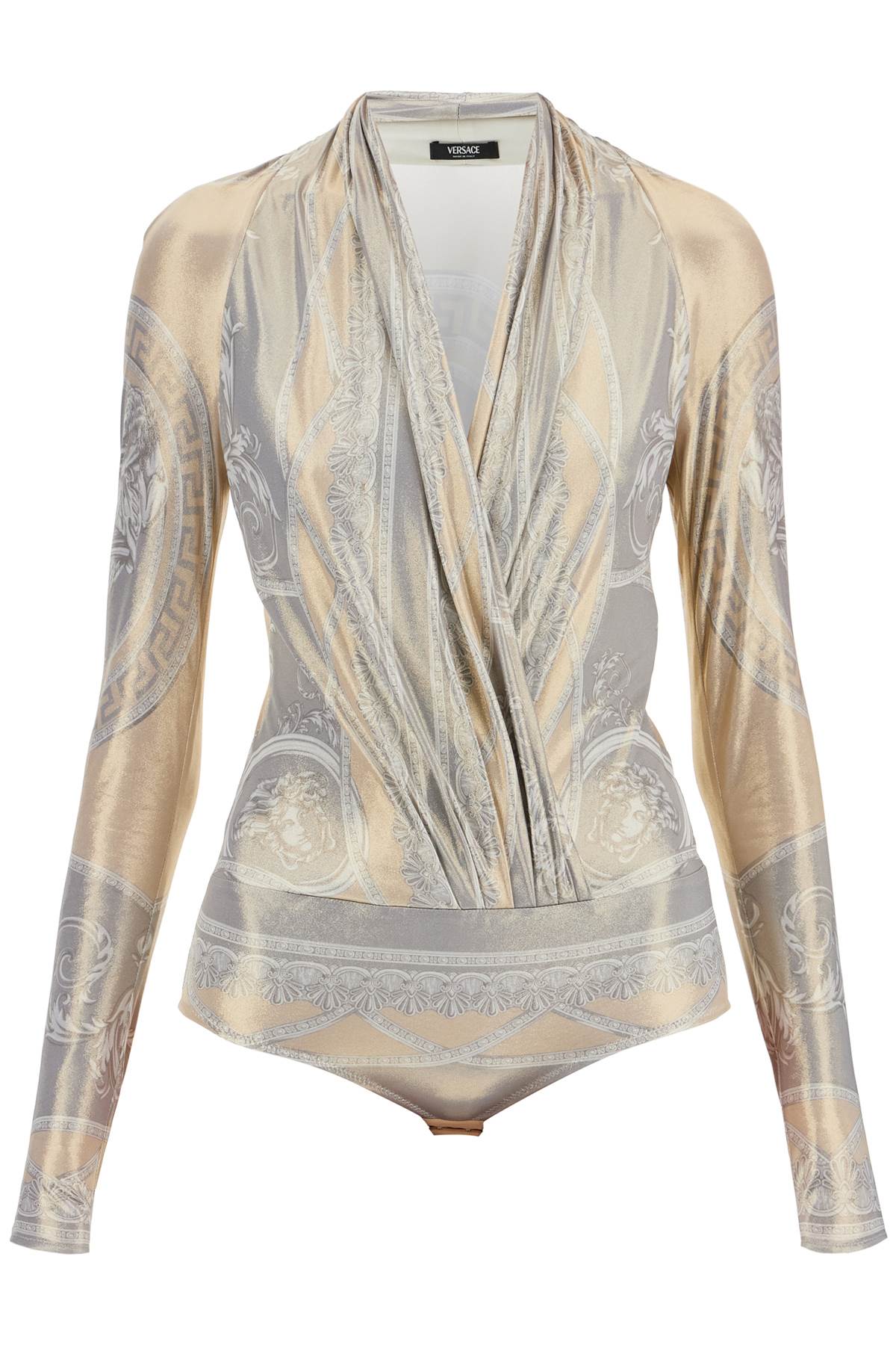 VERSACE Lightweight Long-Sleeved Top with Draped Neckline - Size 38