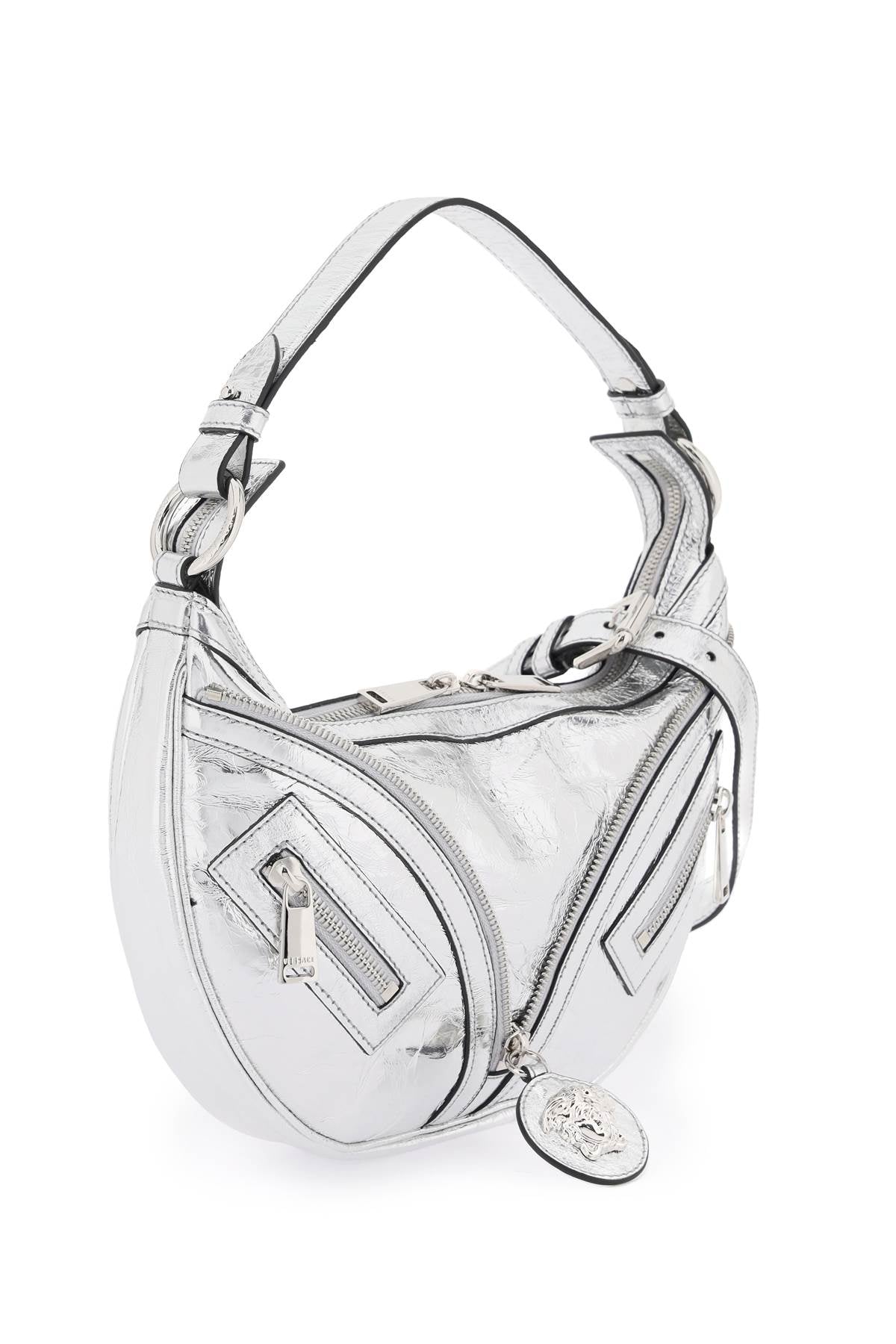 VERSACE Metallic Multicolor Leather Hobo Handbag with Medusa Pendant and Silver Details