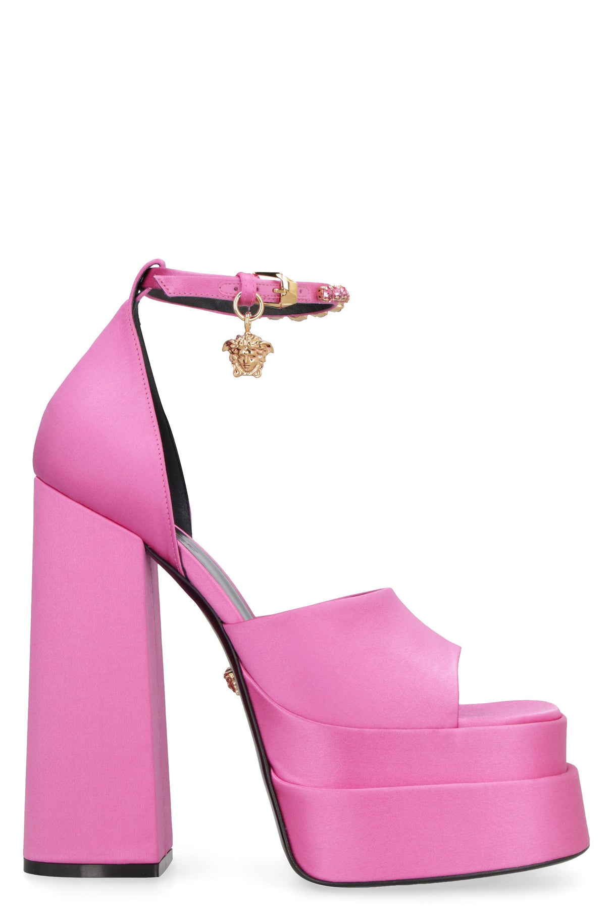 VERSACE Luxurious Satin Sandals with Rhinestone Details for Women