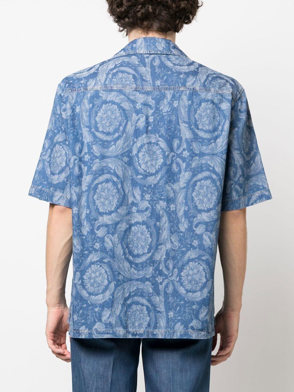 VERSACE Men's Blue Floral Print Cotton Shirt