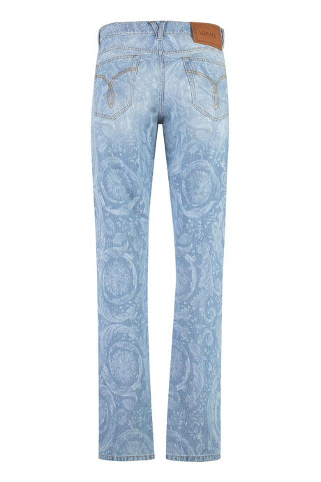 Men's Blue Versace Jeans with Allover Laser and Baroque Silhouette Pattern