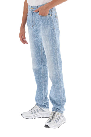 VERSACE All Over Logo Straight-Leg Jeans