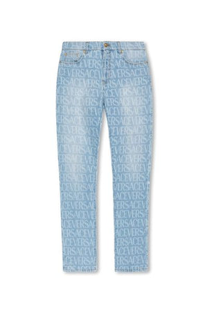 Men's Blue Versace Jeans with Allover Laser and Baroque Silhouette Pattern
