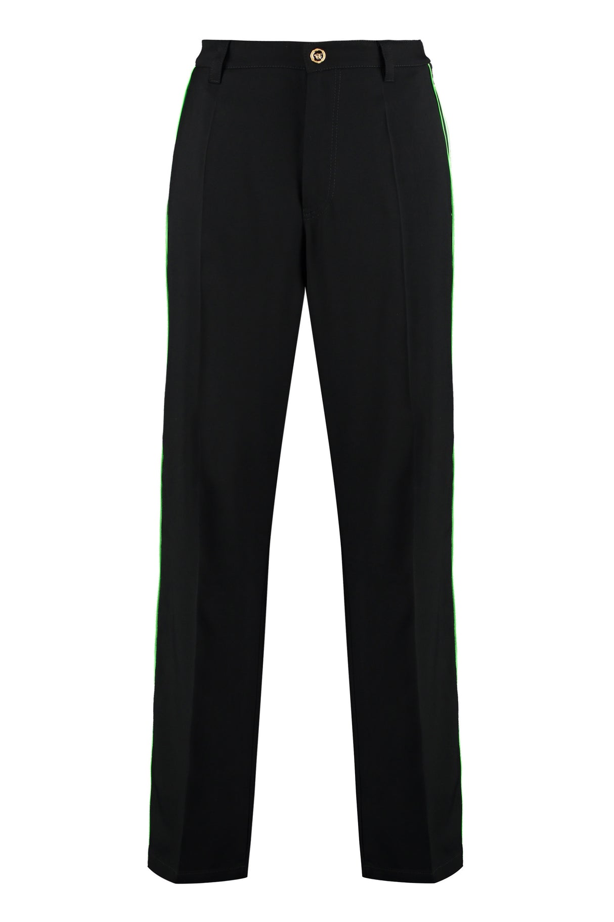 Men's Black Track Pants with Versace Logoed Side Stripes & Welt Pockets