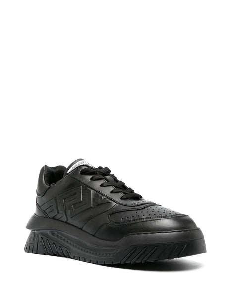 VERSACE Classic Black Leather Low-Top Sneakers for Men