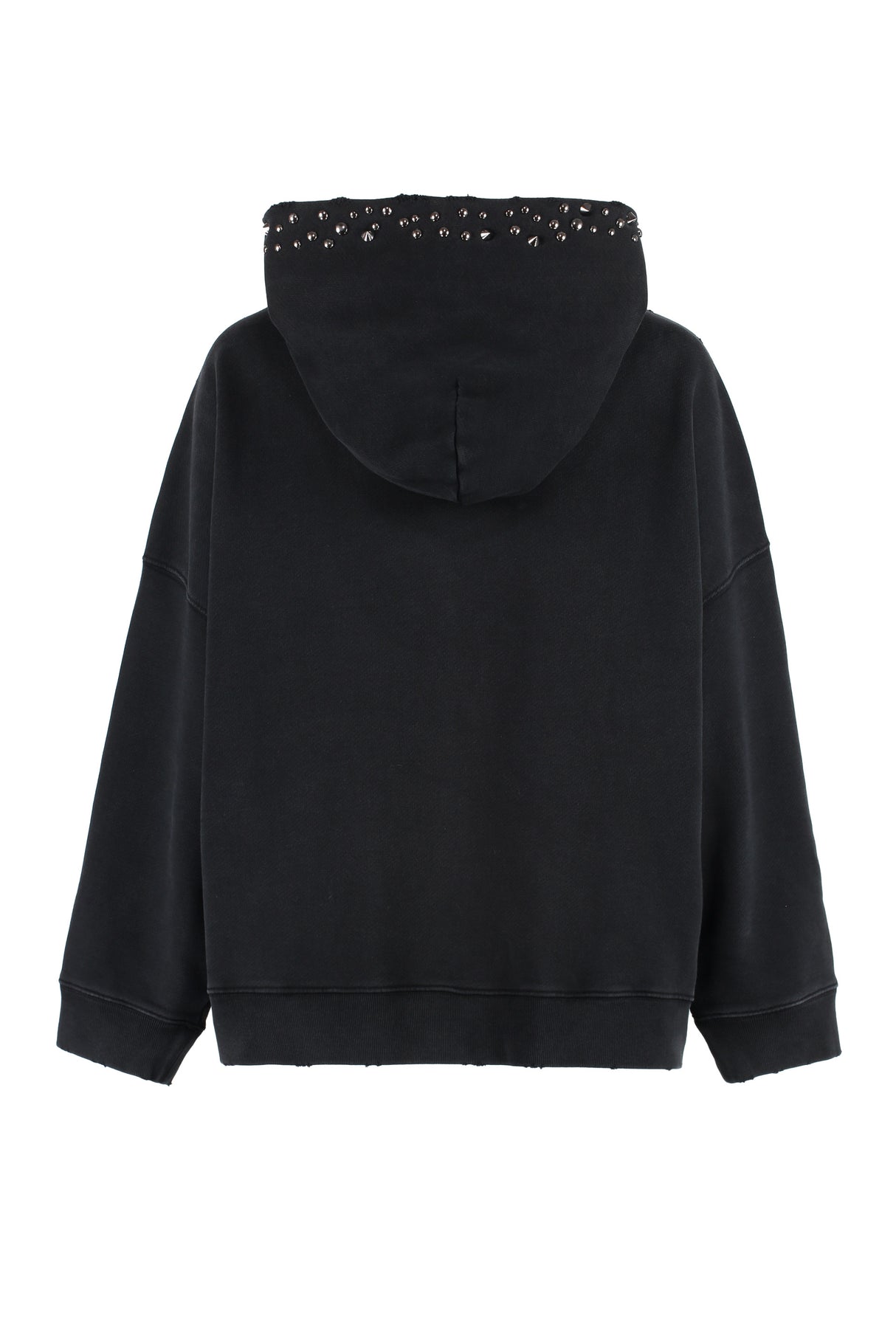 Áo hoodie Versace đen với các chỉ khâu kim loại trang trí và hiệu ứng cổ điển