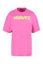 VERSACE Contrasting Logo Print Pink Women's Cotton T-Shirt for SS23