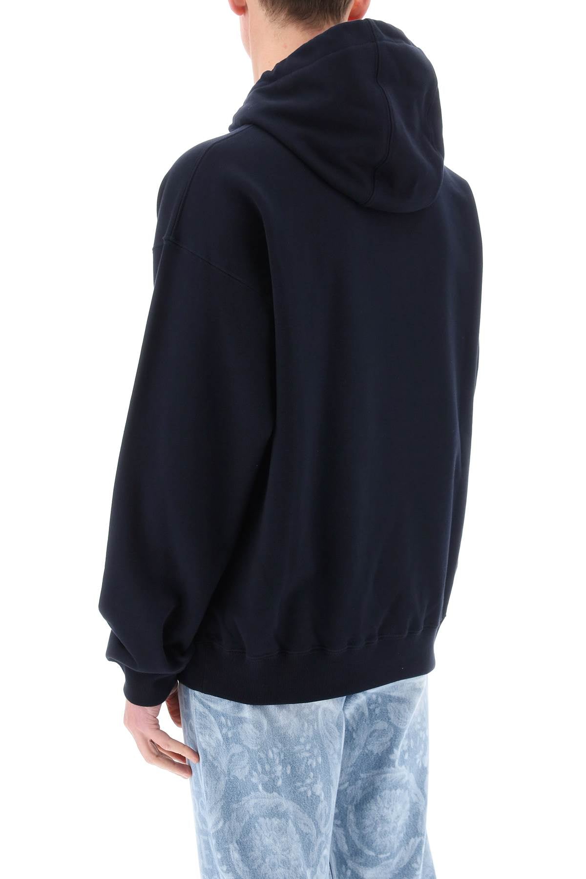 VERSACE Navy Ribbed Cotton Hoodie for Men