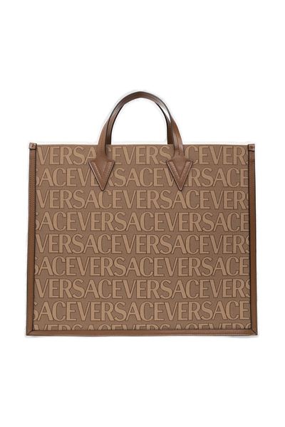 Beige Versace Men's Jacquard Tote Bag for FW23