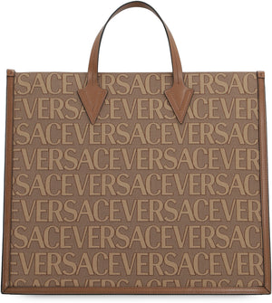 VERSACE Men's Beige Canvas and Leather Shopping Handbag for FW24