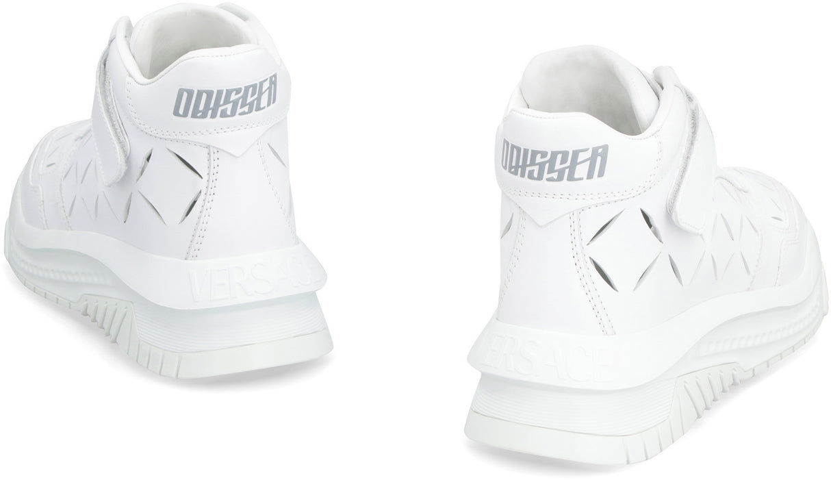 VERSACE White Leather High-Top Sneakers for Men