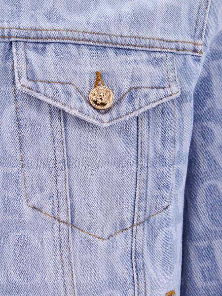 VERSACE Vintage-Inspired Long-Sleeved Buttoned Denim Jacket for Men in Light Color