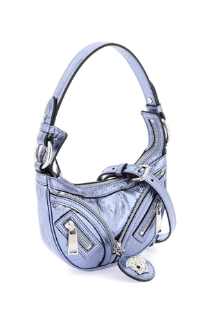 VERSACE Metallic Mini Hobo Handbag with Medusa Pendant and Zipper Detail