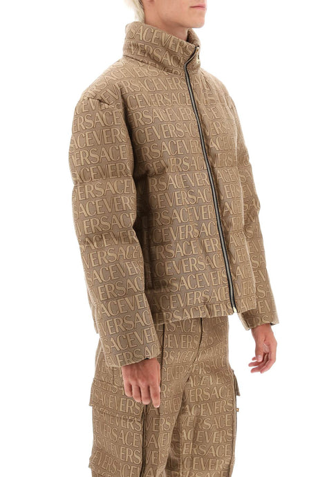 Men's High-Necked Down Jacket with Versace Allover Pattern