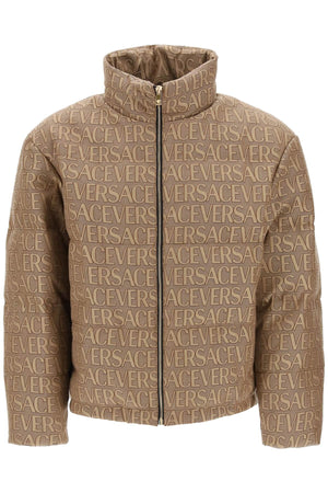 Men's High-Necked Down Jacket with Versace Allover Pattern