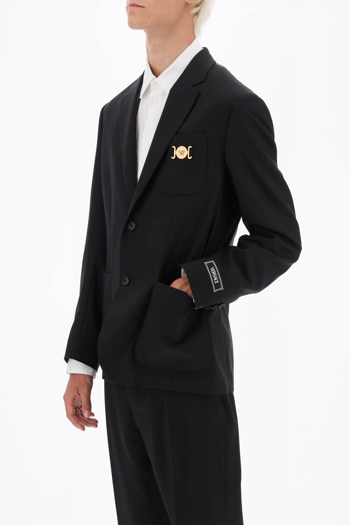 VERSACE Classic Black Wool Single-Breasted Blazer for Men