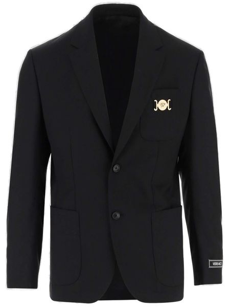 VERSACE Classic Black Wool Single-Breasted Blazer for Men