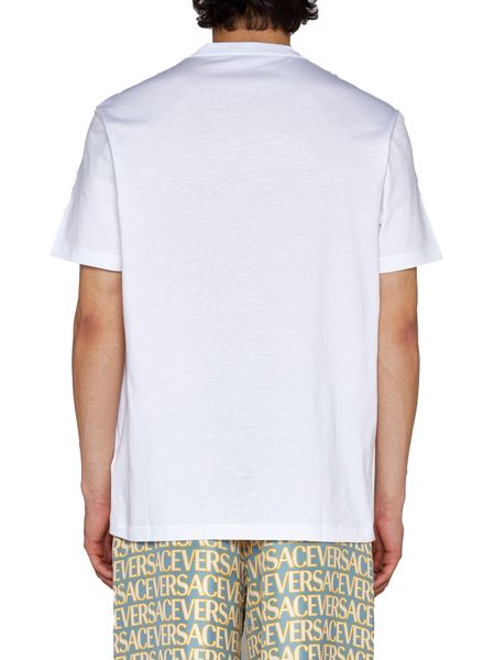 VERSACE Men's White Embroidered T-Shirt with Baroque Logo