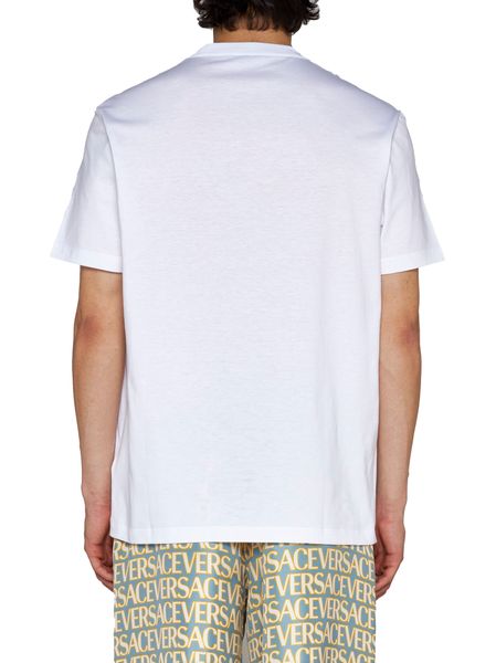 VERSACE White Embroidered Cotton T-Shirt for Men