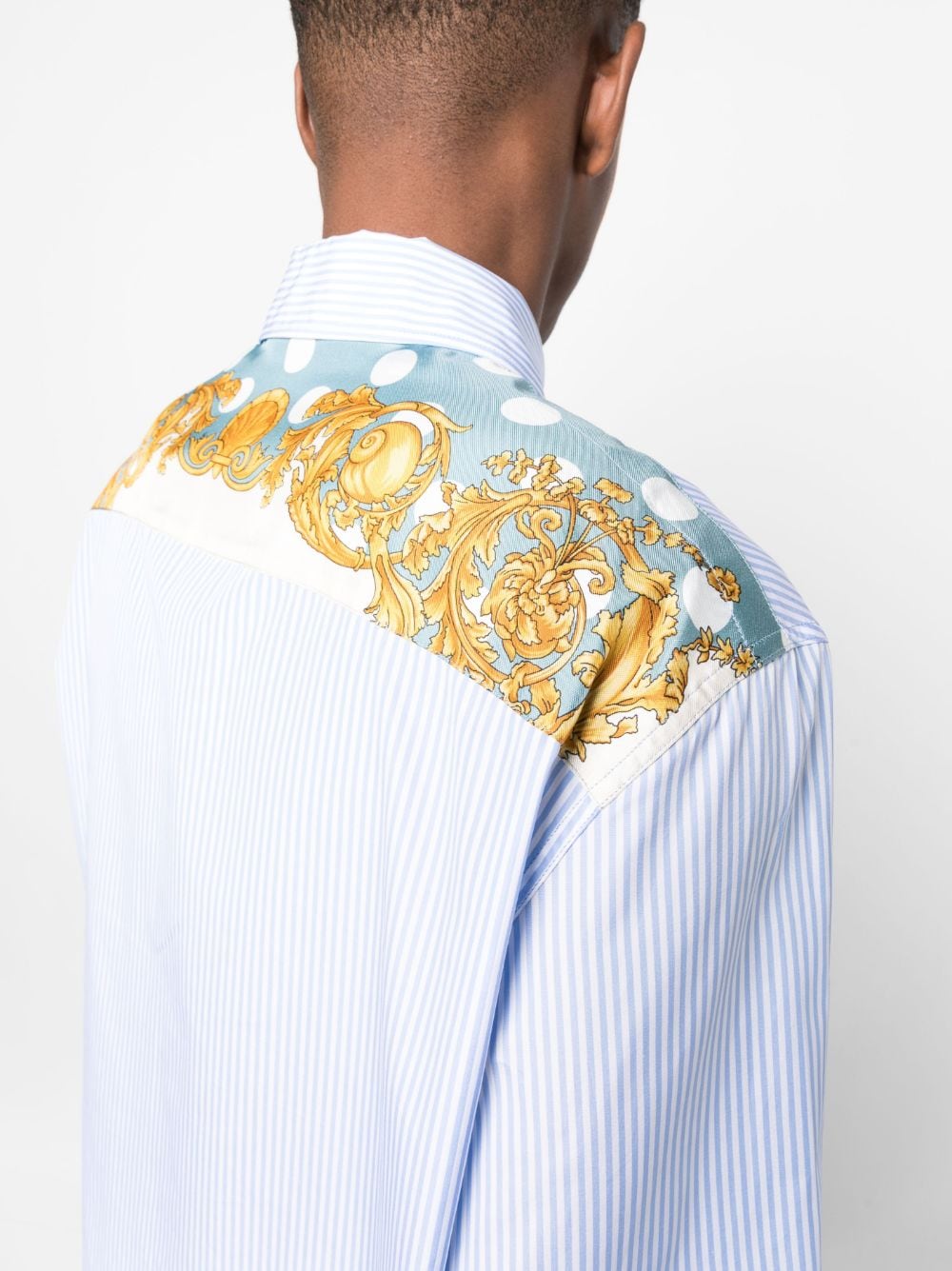 VERSACE Blue Seashell Baroque Polka Dot Shirt for Men