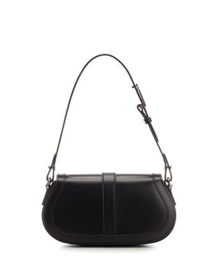 VERSACE Mini Goddess Black Leather Shoulder Bag with Silver Logo Buckle, Width: 21cm